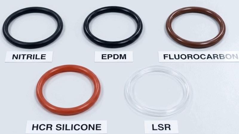 Nitrile 
EPDM 
Fluorocarbon
HCR Silicone
LSR Materials of O-Rings