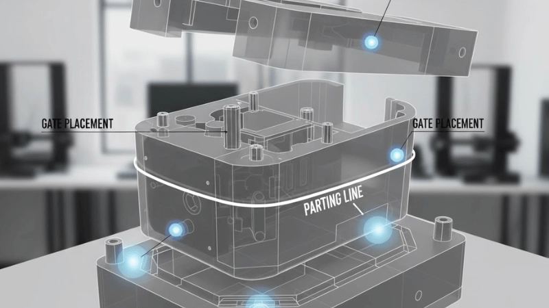 Designers must consider the initial design’s parting lines and gate placements.
