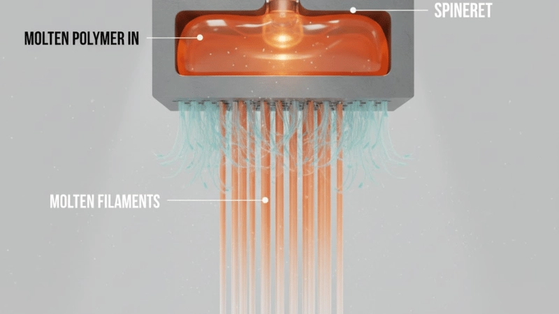 Polypropylene polymers are melted and extruded using a spinneret in this step.