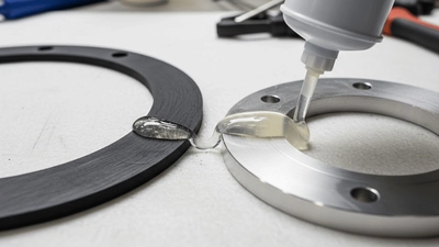 applying an adhesive to both the rubber and metal surfaces